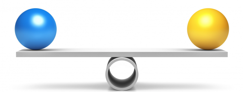 Seesaw with blue and yellow ball